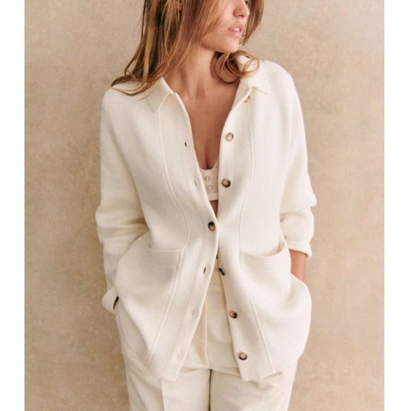 Sezane Sweaters - BEST Sezane Will Knit Jacket - Ecru Ivory French Cotton French Causal
